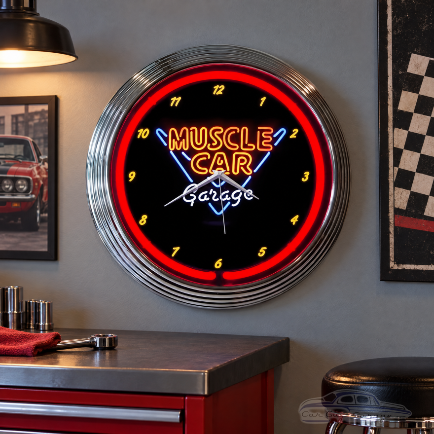 Garage Neon Clock - Muscle Car 15 Inch Wall Clock