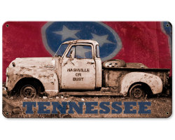 Nashville or Bust Truck with Flag Metal Sign - 14" x 8"