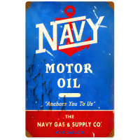 Navy Motor Oil Metal Sign - 12" x 18"