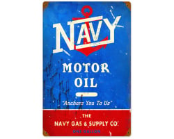 Navy Motor Oil Metal Sign - 12" x 18"