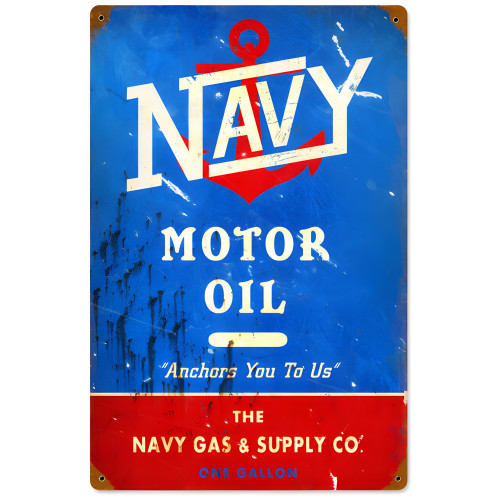 Navy Motor Oil Metal Sign - 12" x 18"