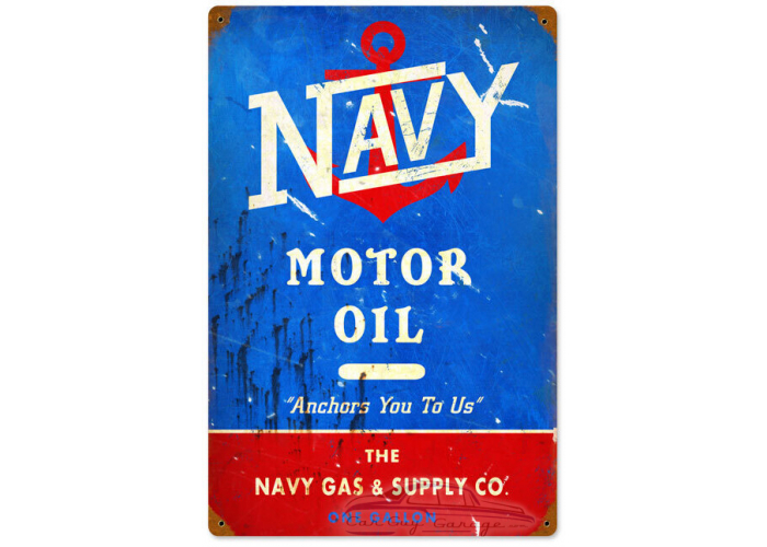 Navy Motor Oil Metal Sign - 12" x 18"