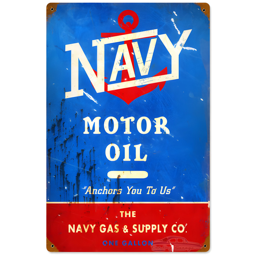 Navy Motor Oil Metal Sign - 12" x 18"