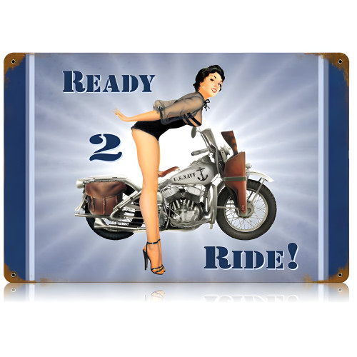 Navy Ready 2 Ride Metal Sign - 18" x 12"
