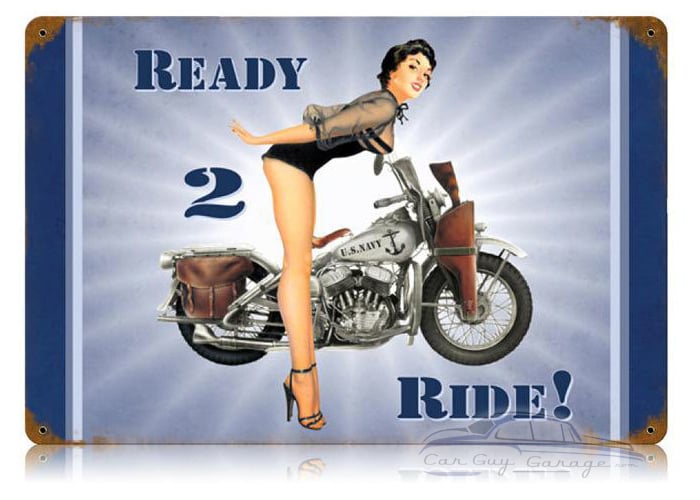 Navy Ready 2 Ride Metal Sign - 18" x 12"