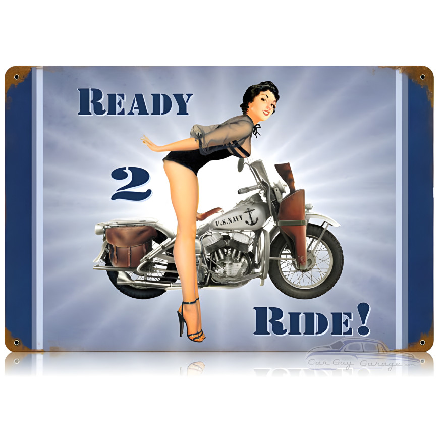Navy Ready 2 Ride Metal Sign - 18" x 12"