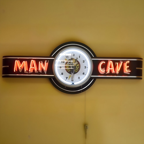 72" wide Neon Man Cave Sign with Lady Luck Clock