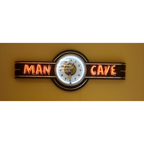 72" wide Neon Man Cave Sign with Lady Luck Clock
