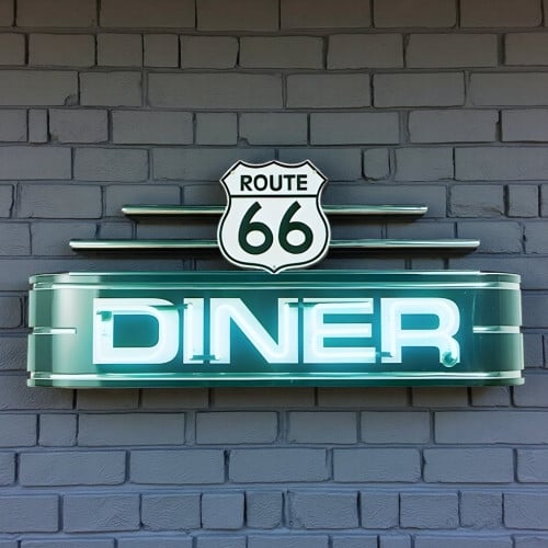 Route 66 Diner Real Glass Neon Sign - 48" x 24"