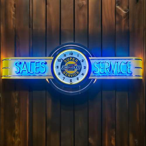72" wide Neon Sales and Service with Super Chevrolet Service Clock