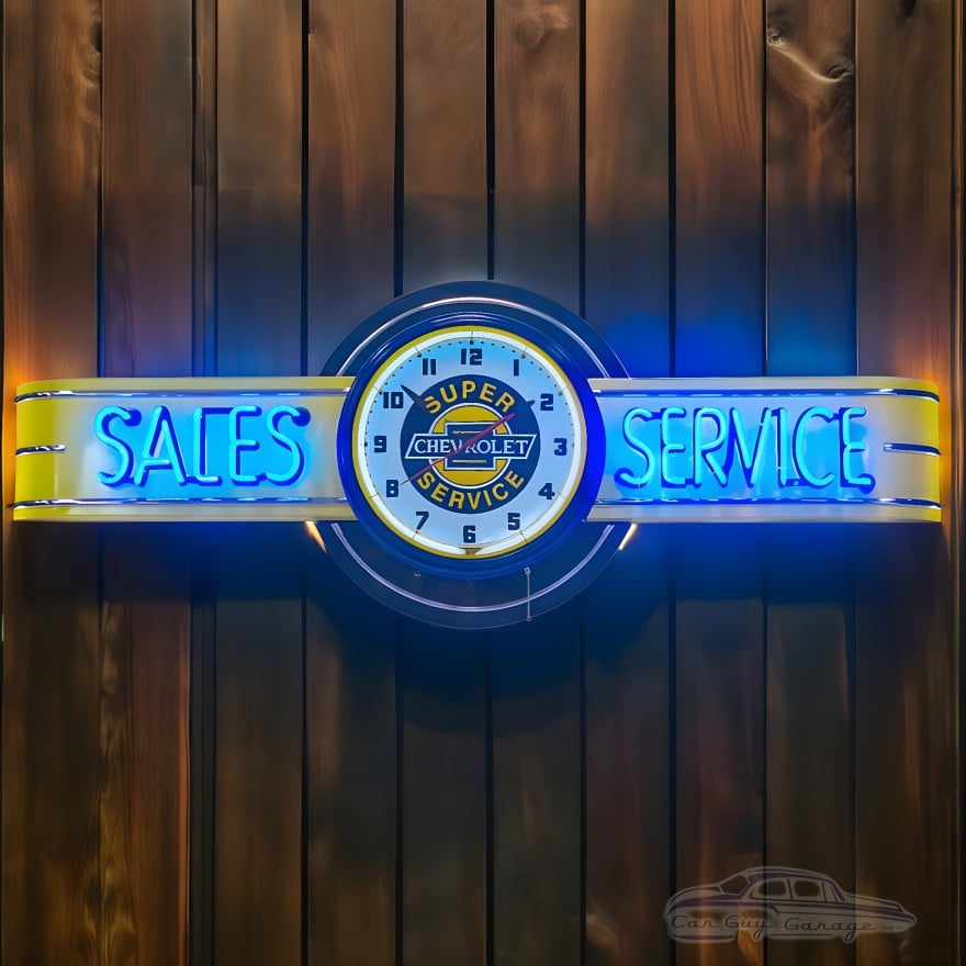 Chevrolet Super Service Sales & Service Neon Clock Sign - 72" x 26"