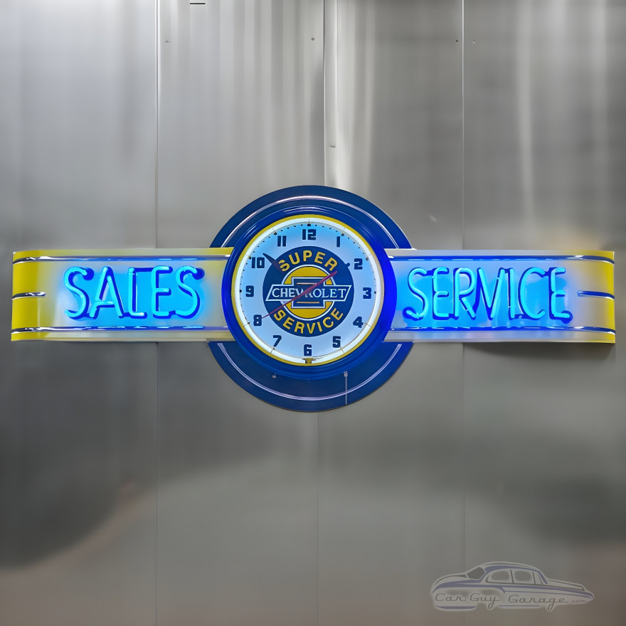 72" wide Neon Sales and Service with Chevrolet Super Service Clock 72" wide Neon Sales and Service with Chevrolet Super Service Clock