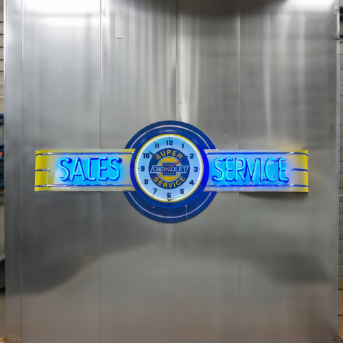 72" wide Neon Sales and Service with Chevrolet Super Service Clock