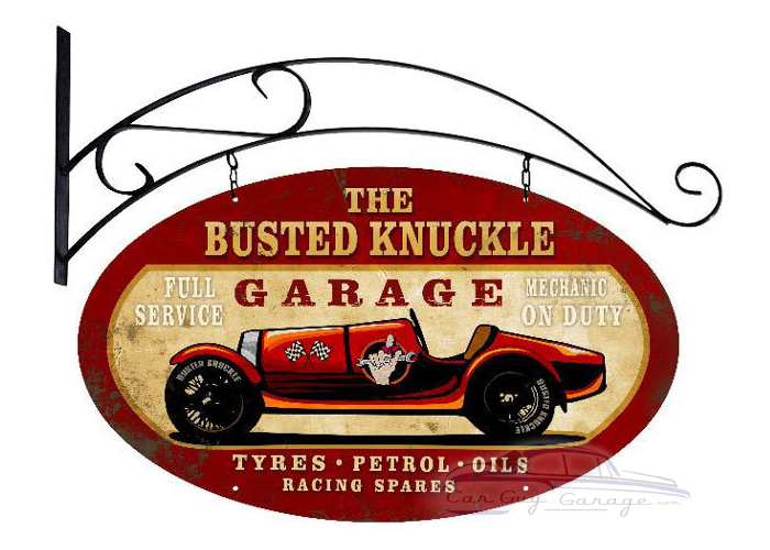 Old Race Car Metal Sign - 24" x 14" Double Sided Oval with Hanging Bracket