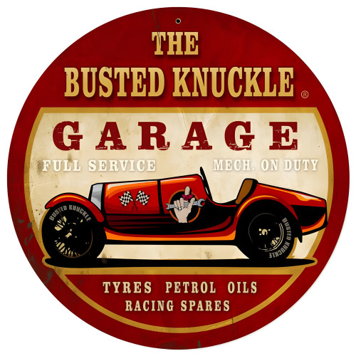 Old Race Car Metal Sign - 14" Round