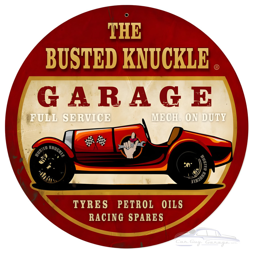 Old Race Car Metal Sign - 14" Round