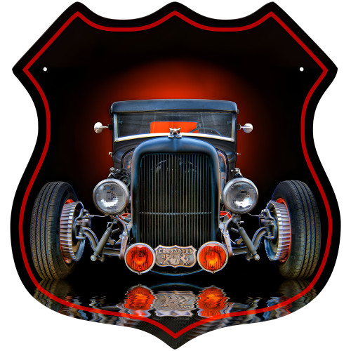 Old Rat Rod Shield Shape Metal Sign - 15" x 15"