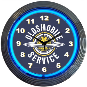 Oldsmobile Service Blue Neon Wall Clock - 15" Round