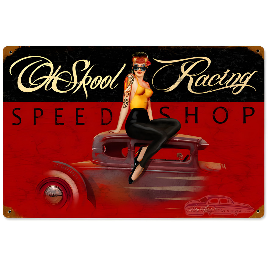 Ol Skool Speed Shop Metal Sign - 18" x 12"