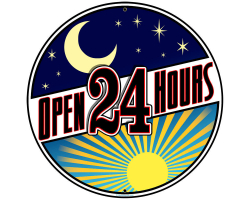 Open 24 Hours Metal Sign - 28" Round