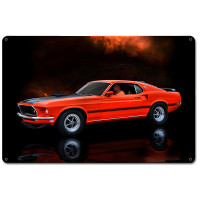Orange Mustang Mach 1 Fastback Car Metal Sign - 18" x 12"
