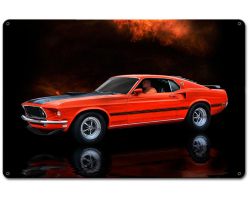 Orange Mustang Mach 1 Fastback Car Metal Sign - 18" x 12"