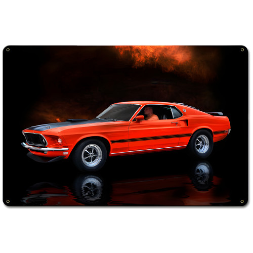 Orange Mustang Mach 1 Fastback Car Metal Sign - 18" x 12"