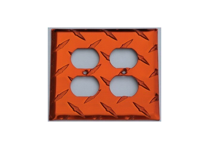 Orange Diamond Plate Double Outlet Wall Plate