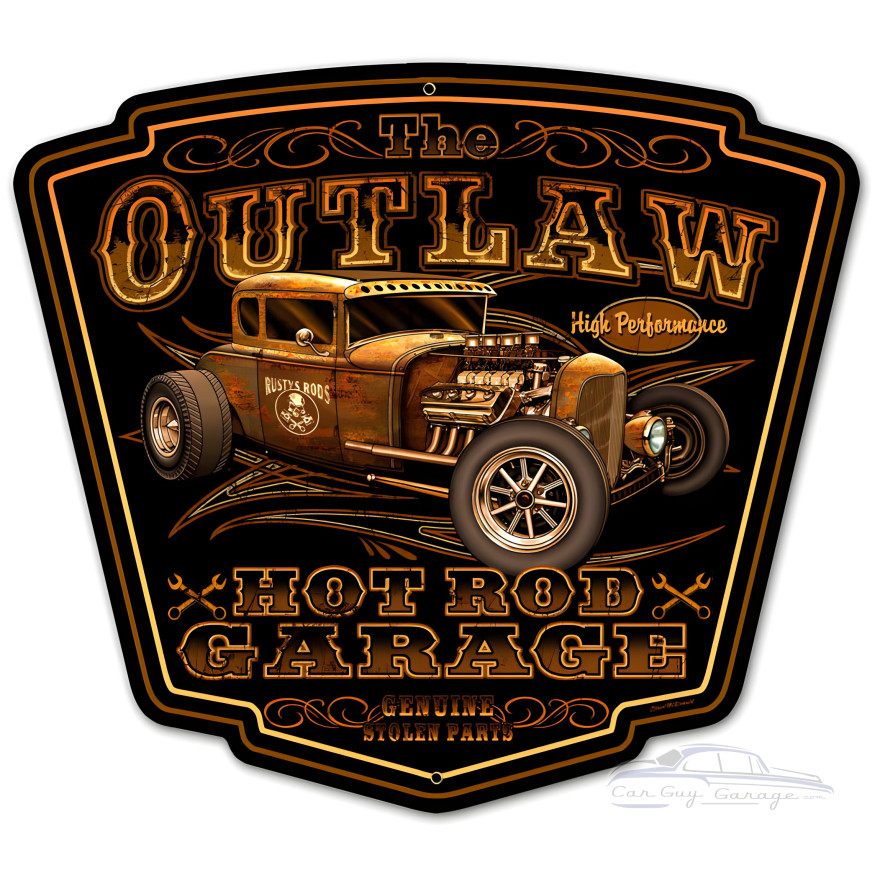 Outlaw Garage Metal Sign - 16" x 16"