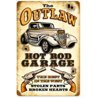 Outlaw Garage Metal Sign - 12" x 18"