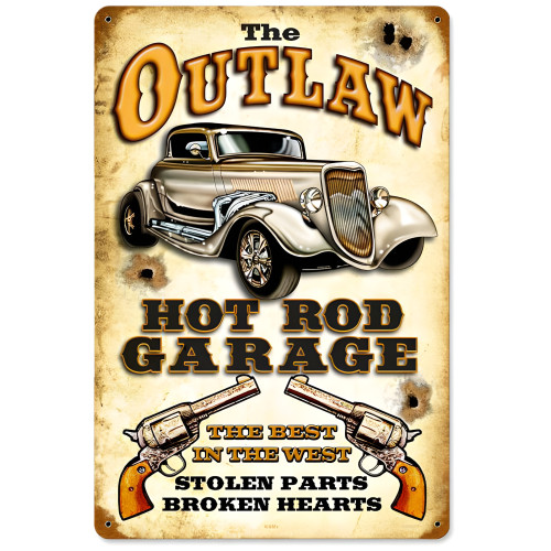 Outlaw Garage Metal Sign - 12" x 18"