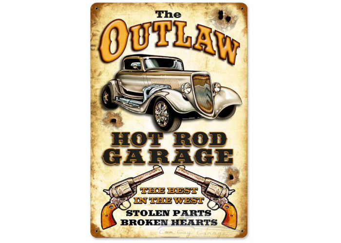Outlaw Garage Metal Sign - 12" x 18"