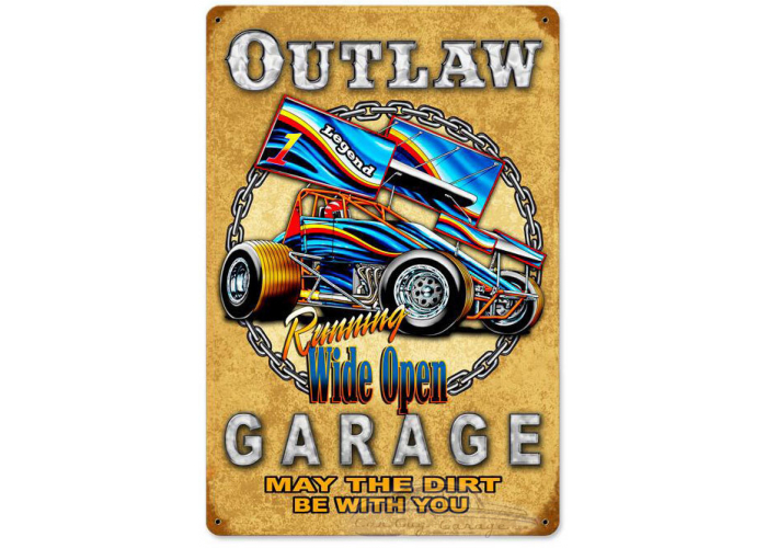 Outlaw Garage Metal Sign - 12" x 18"