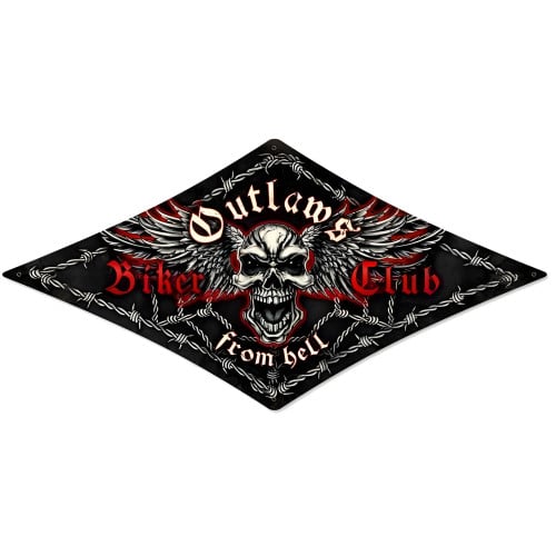 Outlaws Skull Metal Sign - 14" x 24"