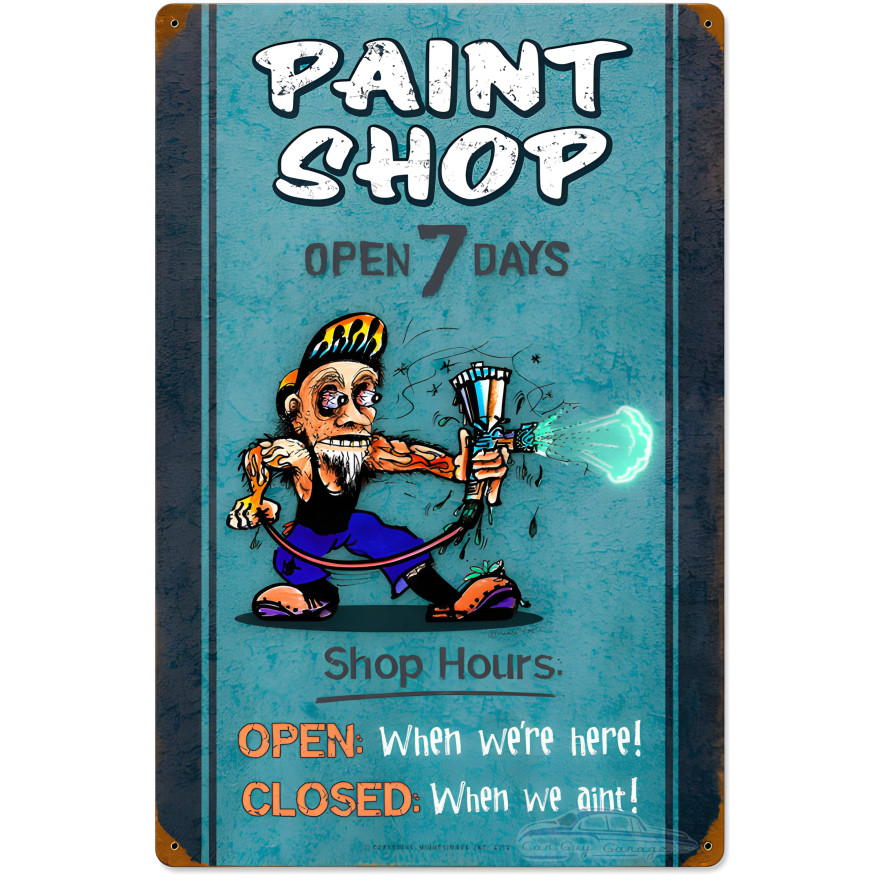 Paint Shop Hours Metal Sign - 16" x 24"