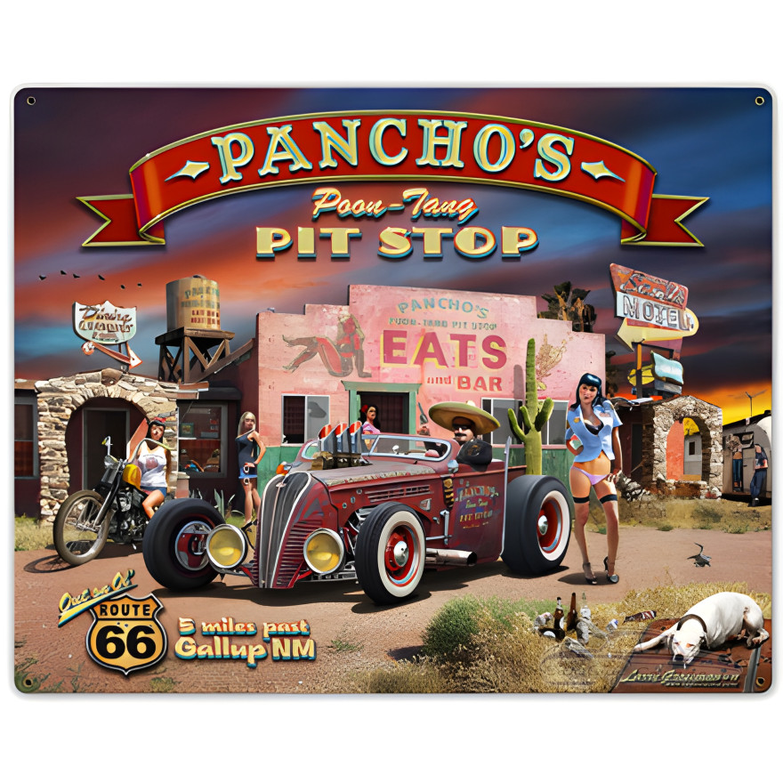 Pancho's Poon-Tang Pit Stop Metal Sign - 30" x 24"