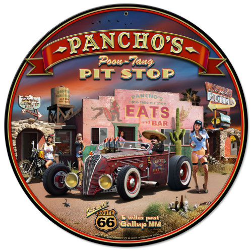 Pancho's Poon-Tang Pit Stop Metal Sign - 14" Round