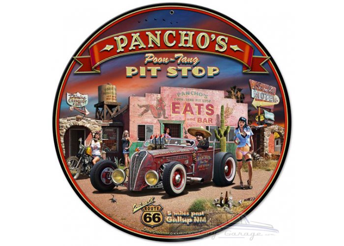Pancho's Poon-Tang Pit Stop Metal Sign - 14" Round