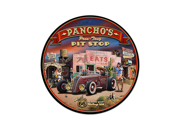 Pancho's Poon-Tang Pit Stop Metal Sign - 28" Round