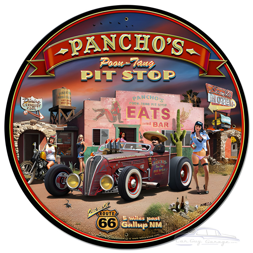 Pancho's Poon-Tang Pit Stop Metal Sign - 28" Round