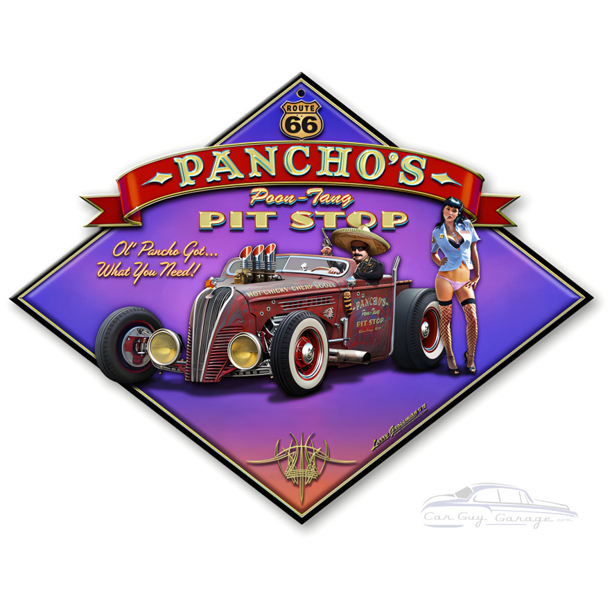 Pancho's Poon-Tang Pit Stop Metal Sign - 20" x 16"