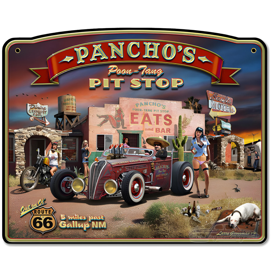 Pancho's Poon-Tang Pit Stop Metal Sign - 18" x 14"