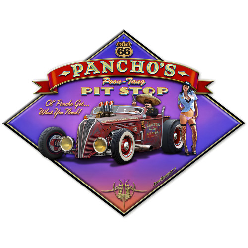 Pancho's Poon-Tang Pit Stop Metal Sign - 16" x 13"