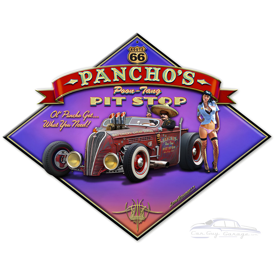 Pancho's Poon-Tang Pit Stop Metal Sign - 16" x 13"