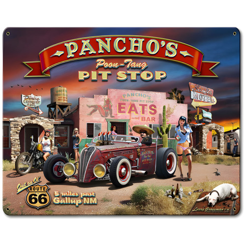 Pancho's Poon-Tang Pit Stop Metal Sign - 12" x 15"