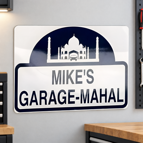 Personalized Metal Garage-Mahal Sign with Custom Name