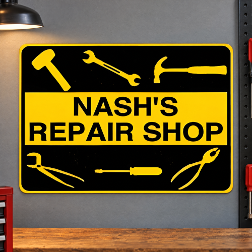Personalized Aluminum Repair Shop Sign - Custom Garage Mechanic