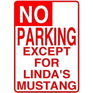Custom Aluminum No Parking Sign - Except For Name's Car
