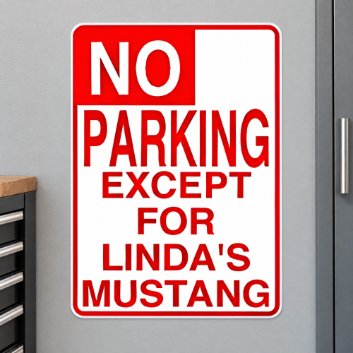Custom Aluminum No Parking Sign - Except For Name's Car