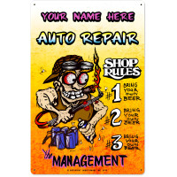 Personalized Auto Repair Shop Rules Metal Sign - 16" x 24"